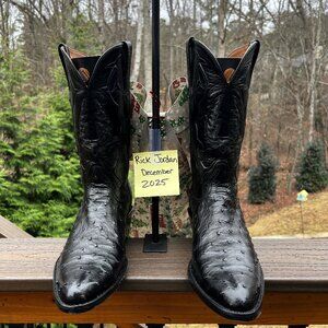 Black Jack Full Quill Ostrich with Inlays Cowboy Boots in Men's Size 11D